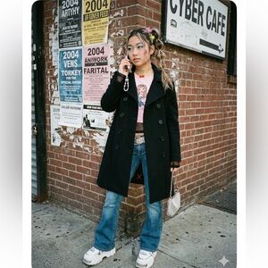 J.Crew Factory Black 100% Wool Double Breasted Peacoat Women's Size M